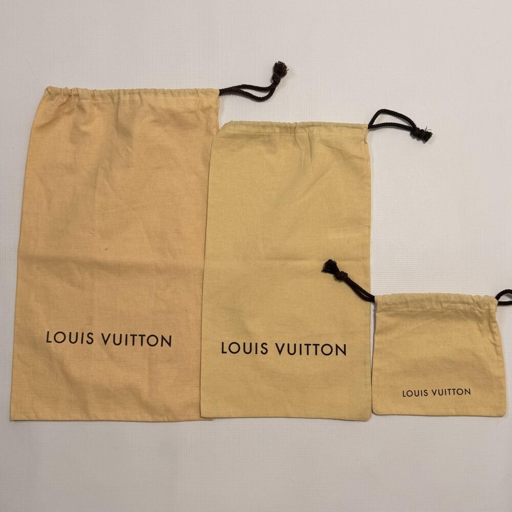 Louis Vuitton Dustbag Set Womens One Size Beige Cotton Drawstring Logo Lot Of 3